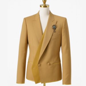 Beige Double breasted fitted suit