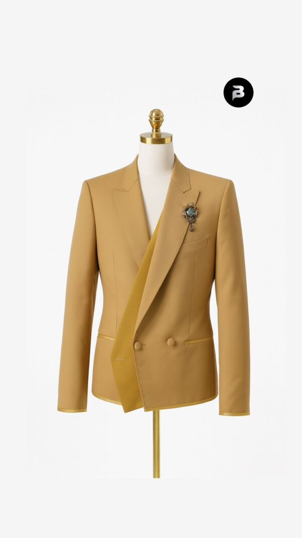 Beige Double breasted fitted suit