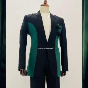 Black/green velvet suit