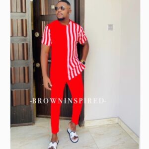 Tailored red stripe kaftan