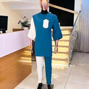 Two tone cream/turquoise kaftan