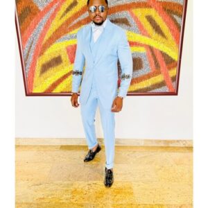 Sky blue Three piece embossed suit