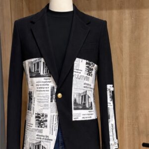 Black news printed blazer